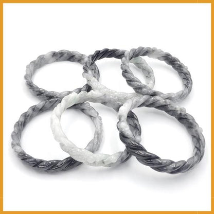 Yingmart 56 - 58 mm Genuine Burmese Jade White Grey Natural Carved Twist Flower Bracelet  Jaideite Bangle , Vintage Jewelry, Accessories