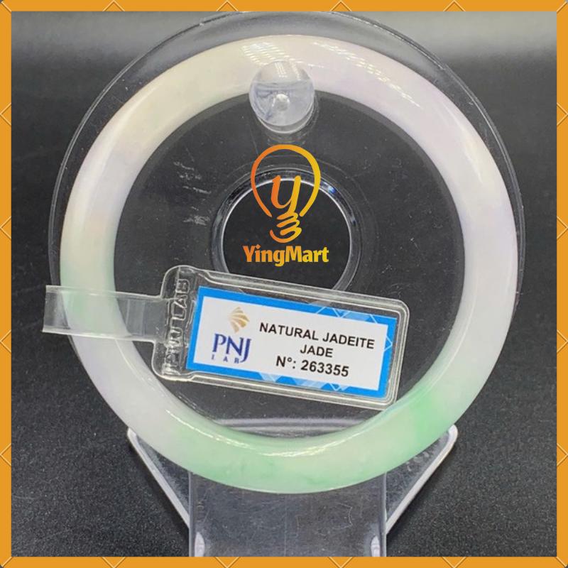 YingCollection 58mm PNJ263355Certified Natural Color Green White, Purplish White Jadeite Jade Bangle Bracelet, Real Gemstone, Jewelry