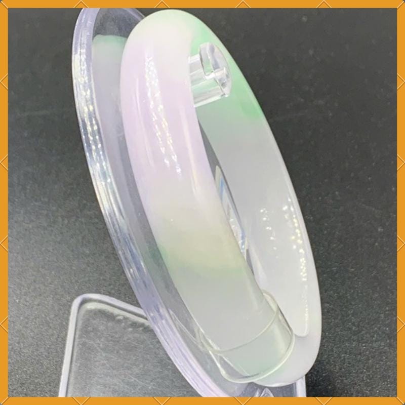 YingCollection 57mm PNJ263351 Certified Natural Color Green White, Purplish White Jadeite Jade Bangle Bracelet, Real Gemstone, Jewelry