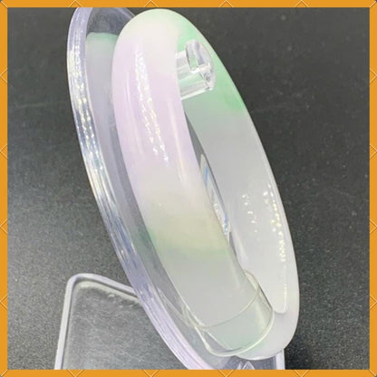 YingCollection 57mm PNJ263351 Certified Natural Color Green White, Purplish White Jadeite Jade Bangle Bracelet, Real Gemstone, Jewelry