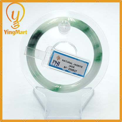 YingCollection 52mm PNJ220837 Certified Natural Color Green White To Green, Black Grey Jadeite Jade Bangle Bracelet, Real Gemstone
