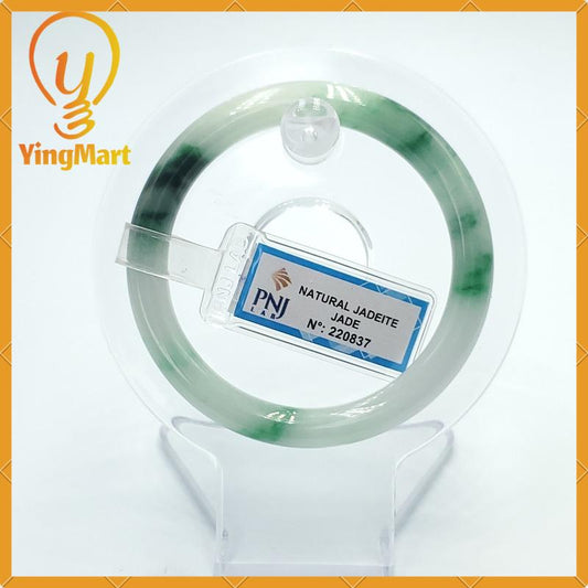 YingCollection 52mm PNJ220837 Certified Natural Color Green White To Green, Black Grey Jadeite Jade Bangle Bracelet, Real Gemstone