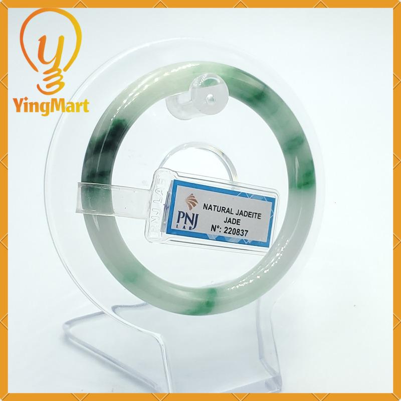YingCollection 52mm PNJ220837 Certified Natural Color Green White To Green, Black Grey Jadeite Jade Bangle Bracelet, Real Gemstone