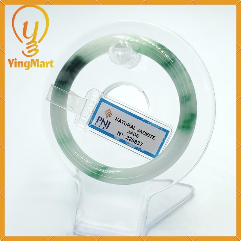 YingCollection 52mm PNJ220837 Certified Natural Color Green White To Green, Black Grey Jadeite Jade Bangle Bracelet, Real Gemstone
