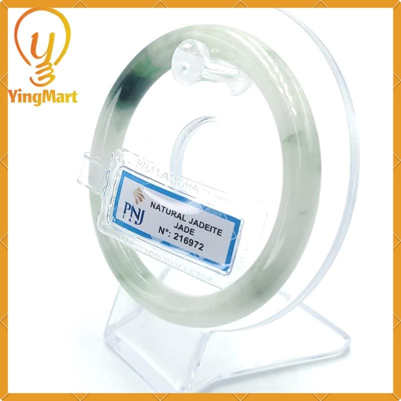 YingCollection 57mm PNJ216972 Certified Natural Color Green White To Green, Grey White, Black  Jadeite Jade Bangle Bracelet, Real Gemstone