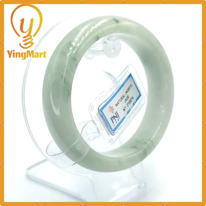 YingCollection 57mm PNJ216974 Certified Natural Color Green White, Greyish Green, Grey White  Jadeite Jade Bangle Bracelet, Real Gemstone