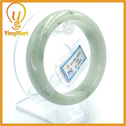 YingCollection 57mm PNJ216974 Certified Natural Color Green White, Greyish Green, Grey White  Jadeite Jade Bangle Bracelet, Real Gemstone