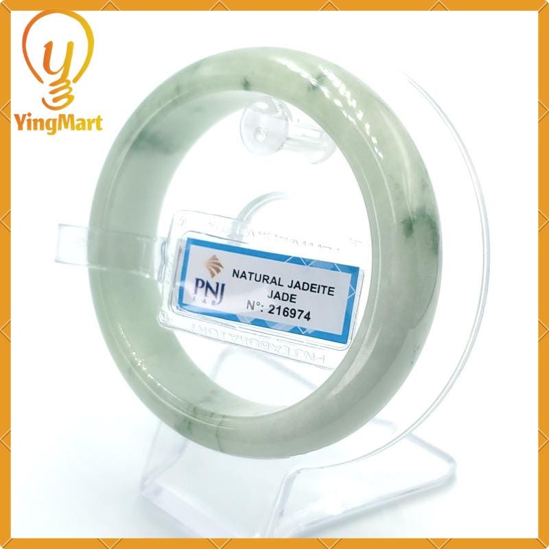 YingCollection 57mm PNJ216974 Certified Natural Color Green White, Greyish Green, Grey White  Jadeite Jade Bangle Bracelet, Real Gemstone