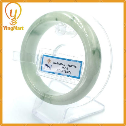 YingCollection 57mm PNJ216974 Certified Natural Color Green White, Greyish Green, Grey White  Jadeite Jade Bangle Bracelet, Real Gemstone