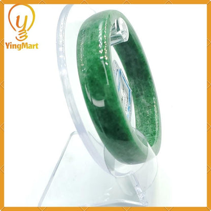 YingCollection 57mm PNJ178089 Certified Natural Color Light To Medium Green, Grey White Jadeite Jade Bangle Bracelet, Real Gemstone