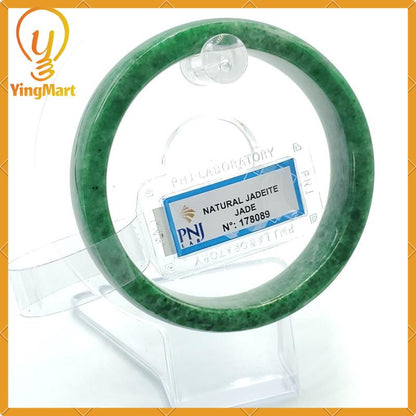 YingCollection 57mm PNJ178089 Certified Natural Color Light To Medium Green, Grey White Jadeite Jade Bangle Bracelet, Real Gemstone