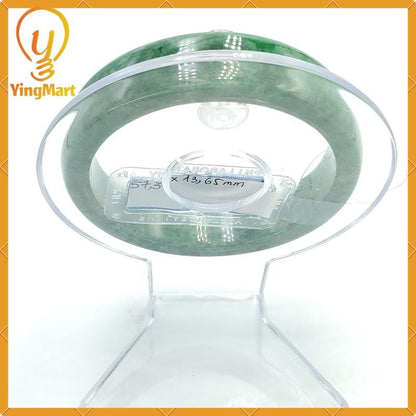 YingCollection 57mm PNJ178089 Certified Natural Color Light To Medium Green, Grey White Jadeite Jade Bangle Bracelet, Real Gemstone