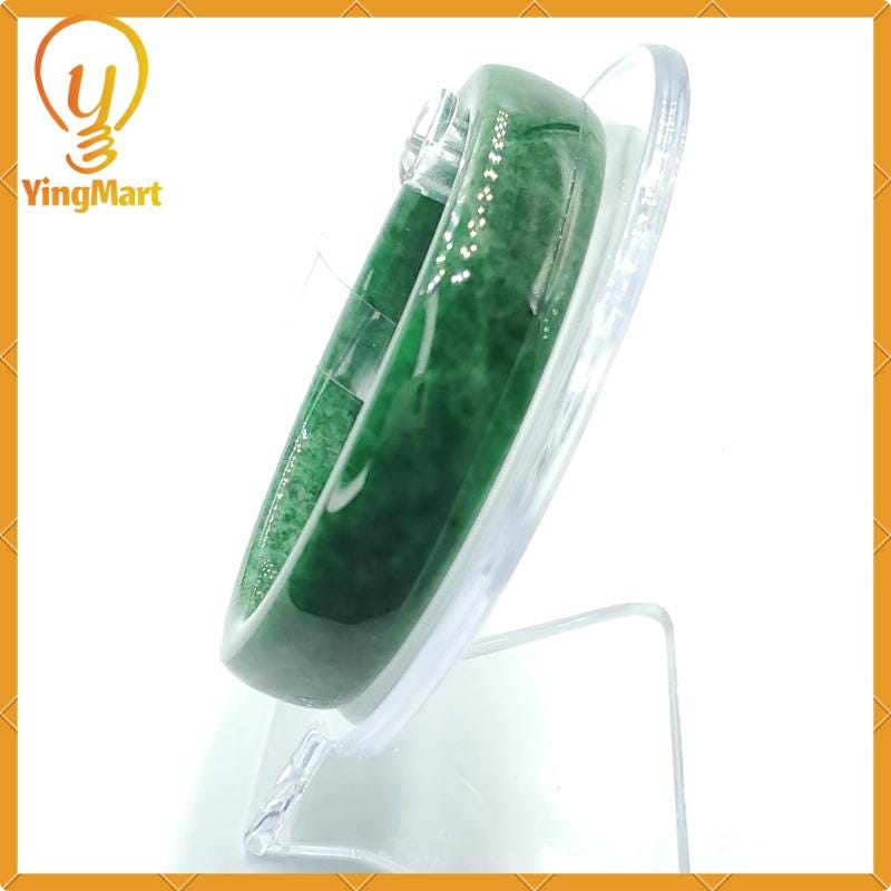 YingCollection 57mm PNJ178089 Certified Natural Color Light To Medium Green, Grey White Jadeite Jade Bangle Bracelet, Real Gemstone