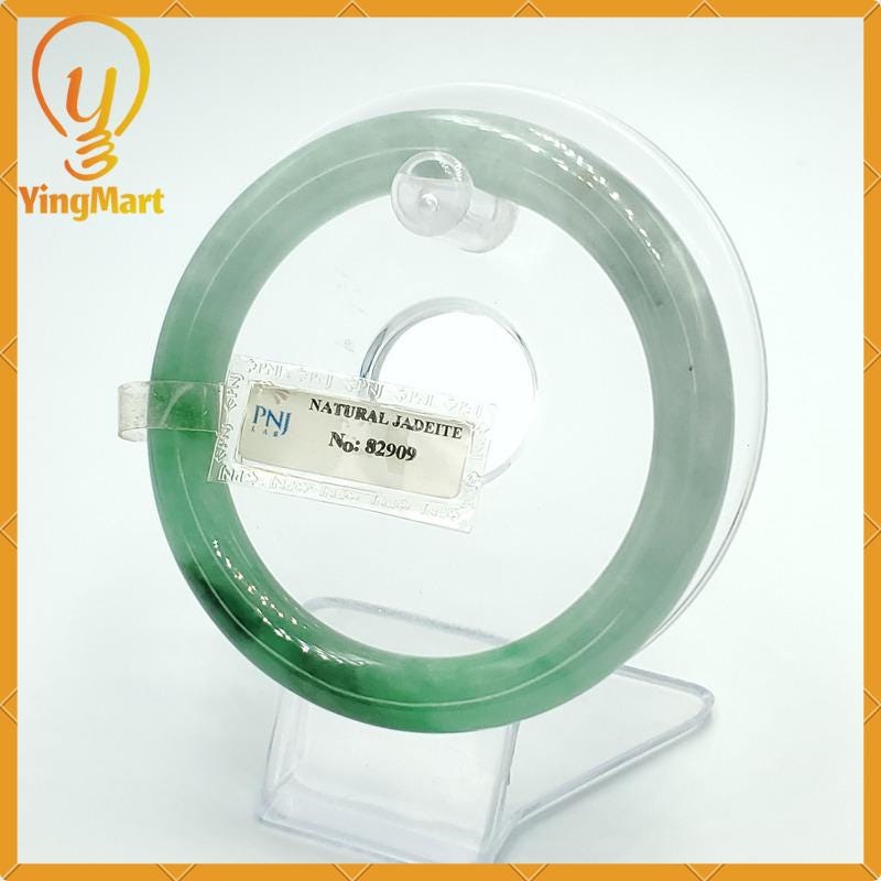 YingCollection 59mm PNJ82909 Certified Natural Color Green White To Light Green, Black Jadeite Jade Bangle Bracelet, Real Gemstone