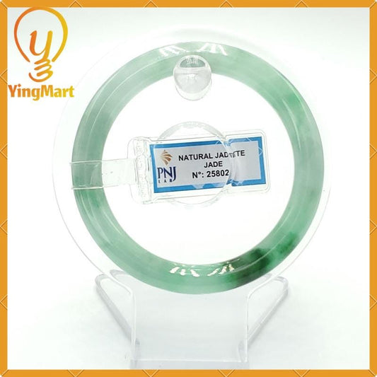 YingCollection 54mm PNJ258023 Certified Natural Color Green White To Green, Grey White Jadeite Jade Bangle Bracelet, Real Gemstone