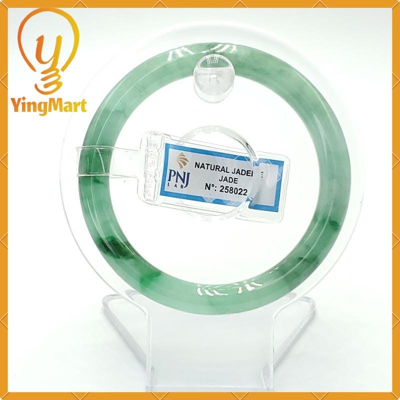 YingCollection 54mm PNJ258022 Certified Natural Color Green White To Green, Grey White Jadeite Jade Bangle Bracelet, Real Gemstone