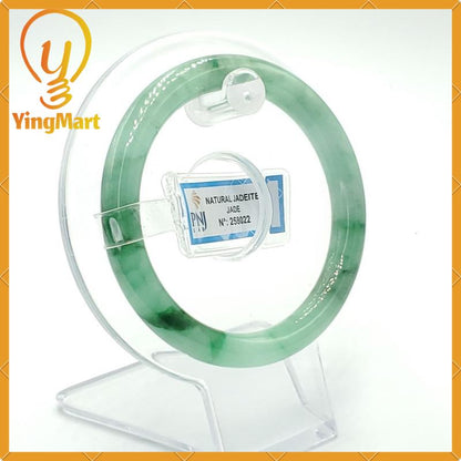 YingCollection 54mm PNJ258022 Certified Natural Color Green White To Green, Grey White Jadeite Jade Bangle Bracelet, Real Gemstone