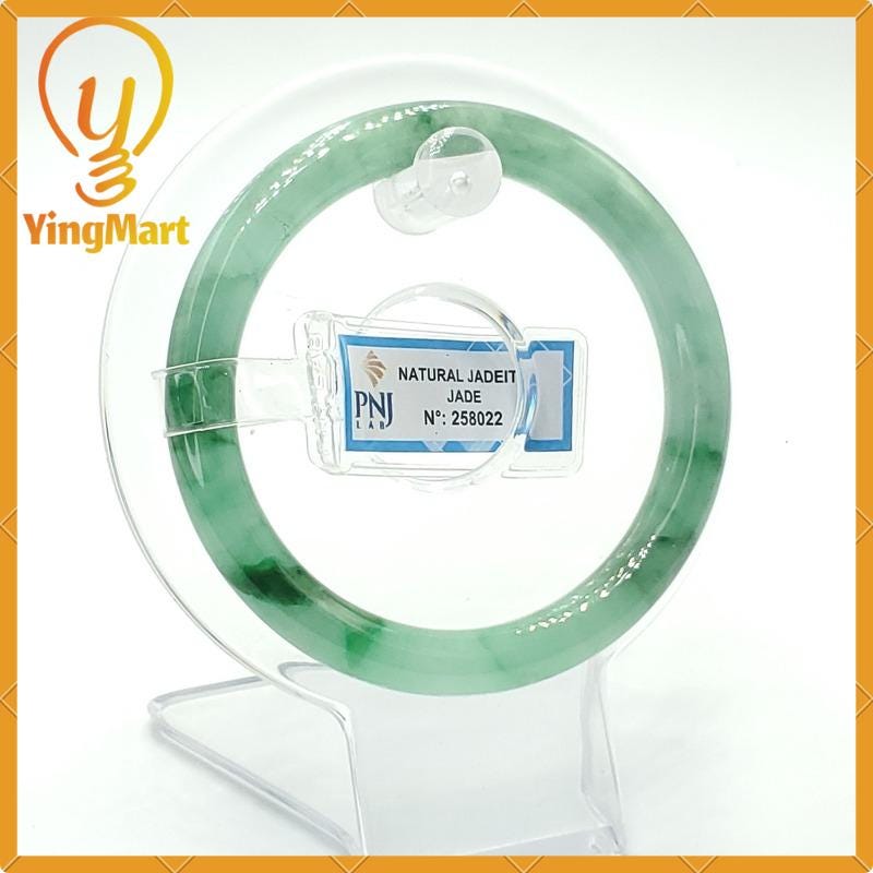 YingCollection 54mm PNJ258022 Certified Natural Color Green White To Green, Grey White Jadeite Jade Bangle Bracelet, Real Gemstone