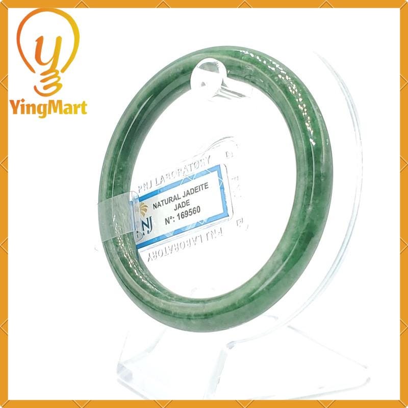 Jade Bangle 55mm PNJ169560 Certified  | Yingmart Natural Color Greyish Green to Green Jadeite Jade Bangle for Men,Women, Grandmother, Sister
