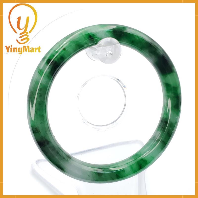 YingCollection 53mm PNJ258383 Certified Natural Color Green White To Dark Green, Grey White Jadeite Jade Bangle Bracelet, Real Gemstone
