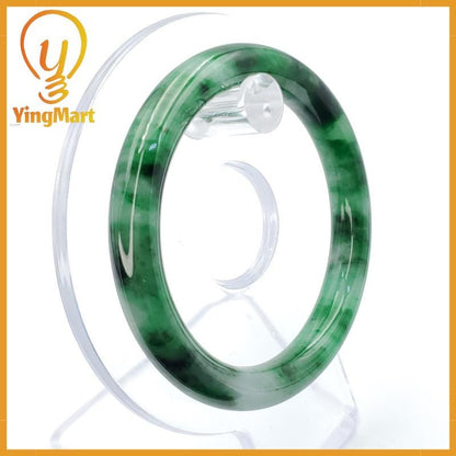 YingCollection 53mm PNJ258383 Certified Natural Color Green White To Dark Green, Grey White Jadeite Jade Bangle Bracelet, Real Gemstone