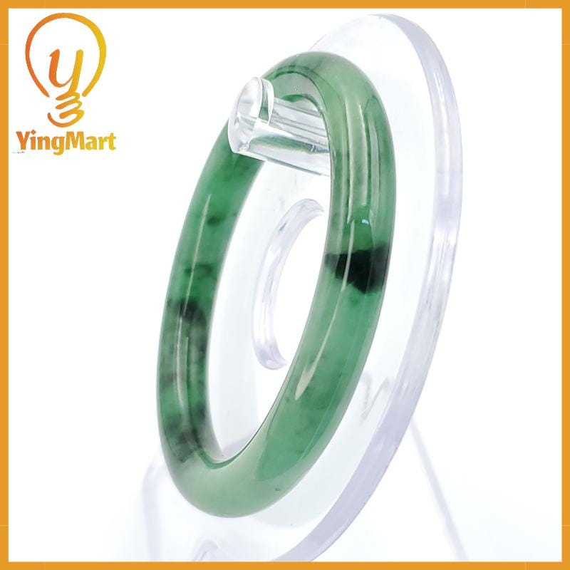 YingCollection 52mm PNJ258384 Certified Natural Color Light To Medium Green, Grey, Black Jadeite Jade Bangle Bracelet, Real Gemstone