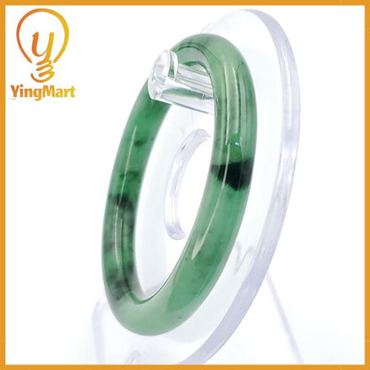 YingCollection 52mm PNJ258384 Certified Natural Color Light To Medium Green, Grey, Black Jadeite Jade Bangle Bracelet, Real Gemstone