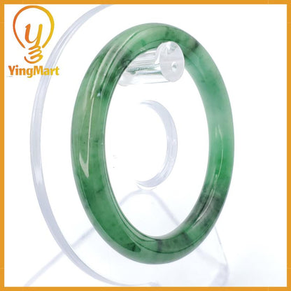 YingCollection 52mm PNJ258384 Certified Natural Color Light To Medium Green, Grey, Black Jadeite Jade Bangle Bracelet, Real Gemstone