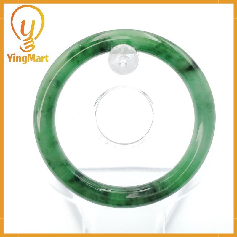 YingCollection 52mm PNJ258384 Certified Natural Color Light To Medium Green, Grey, Black Jadeite Jade Bangle Bracelet, Real Gemstone