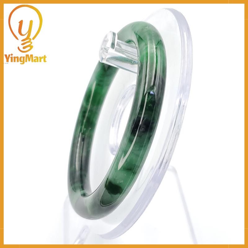 YingCollection 53mm PNJ258389 Certified Natural Color Green White To Dark Green, Brown, Black Jadeite Jade Bangle Bracelet, Real Gemstone