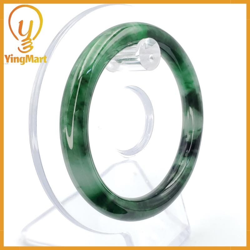 YingCollection 53mm PNJ258389 Certified Natural Color Green White To Dark Green, Brown, Black Jadeite Jade Bangle Bracelet, Real Gemstone