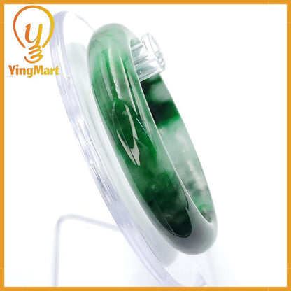 YingCollection 52mm PNJ258392 Certified Natural Color Green White To Dark Green, Grey White Jadeite Jade Bangle Bracelet, Real Gemstone