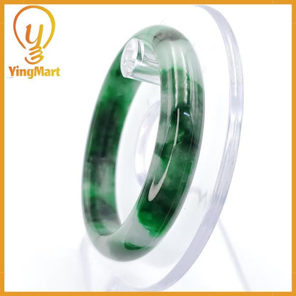YingCollection 52mm PNJ258392 Certified Natural Color Green White To Dark Green, Grey White Jadeite Jade Bangle Bracelet, Real Gemstone