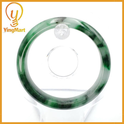 YingCollection 52mm PNJ258392 Certified Natural Color Green White To Dark Green, Grey White Jadeite Jade Bangle Bracelet, Real Gemstone