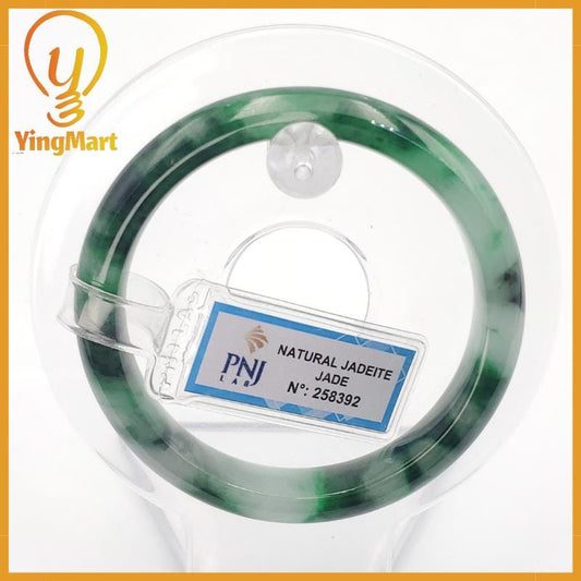 YingCollection 52mm PNJ258392 Certified Natural Color Green White To Dark Green, Grey White Jadeite Jade Bangle Bracelet, Real Gemstone
