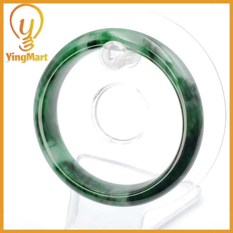 YingCollection 53mm PNJ258393 Certified Natural Color Green White To Dark Green, Grey White Jadeite Jade Bangle Bracelet, Real Gemstone