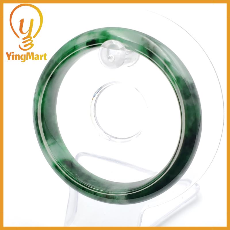 YingCollection 53mm PNJ258393 Certified Natural Color Green White To Dark Green, Grey White Jadeite Jade Bangle Bracelet, Real Gemstone