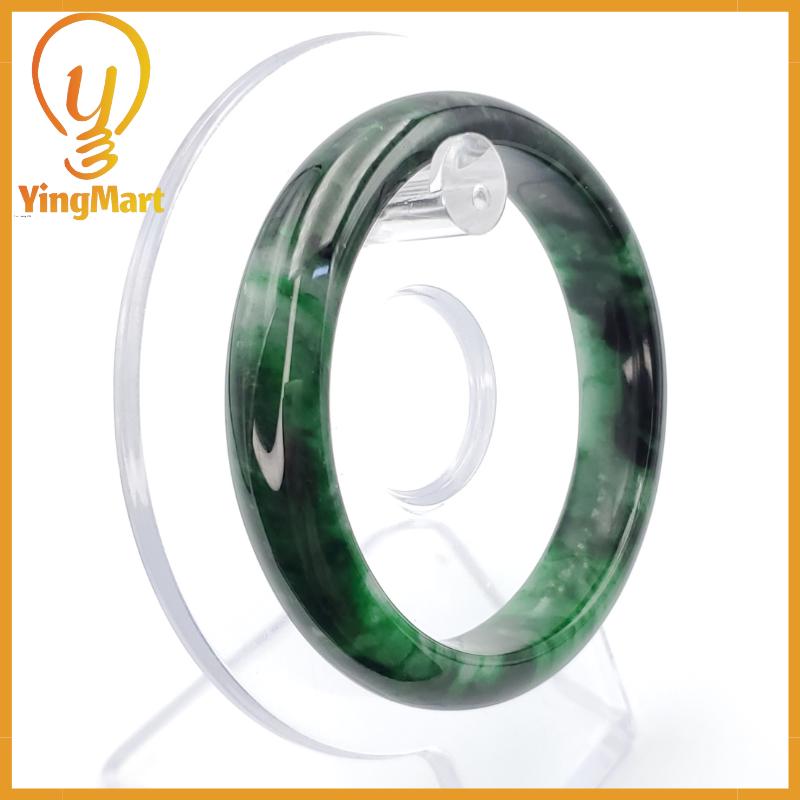 YingCollection 53mm PNJ258394 Certified Natural Color Green White To Dark Green, Grey White Jadeite Jade Bangle Bracelet, Real Gemstone