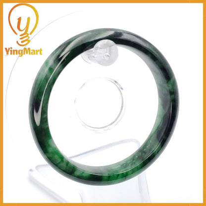 YingCollection 53mm PNJ258394 Certified Natural Color Green White To Dark Green, Grey White Jadeite Jade Bangle Bracelet, Real Gemstone