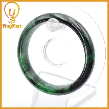 YingCollection 53mm PNJ258394 Certified Natural Color Green White To Dark Green, Grey White Jadeite Jade Bangle Bracelet, Real Gemstone