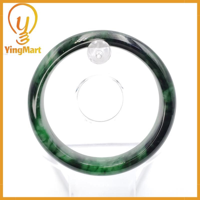 YingCollection 53mm PNJ258394 Certified Natural Color Green White To Dark Green, Grey White Jadeite Jade Bangle Bracelet, Real Gemstone