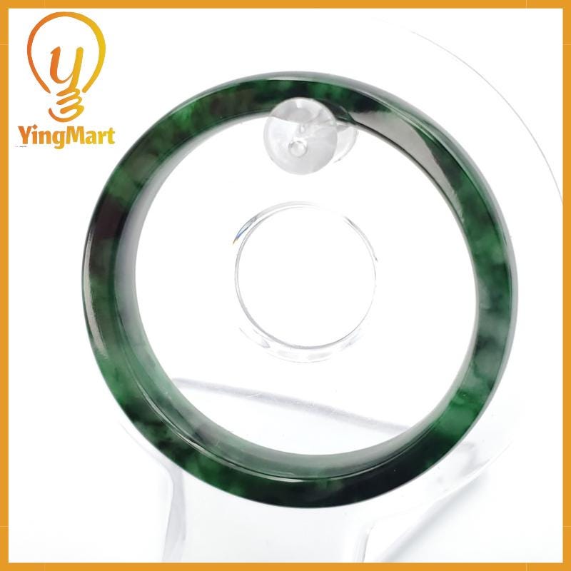 YingCollection 52mm PNJ258395 Certified Natural Color Green White To Dark Green, Grey White Jadeite Jade Bangle Bracelet, Real Gemstone