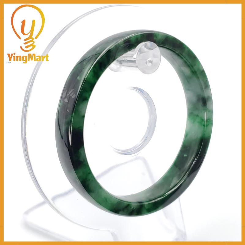YingCollection 52mm PNJ258395 Certified Natural Color Green White To Dark Green, Grey White Jadeite Jade Bangle Bracelet, Real Gemstone
