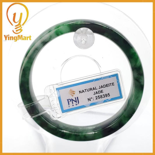 YingCollection 52mm PNJ258395 Certified Natural Color Green White To Dark Green, Grey White Jadeite Jade Bangle Bracelet, Real Gemstone