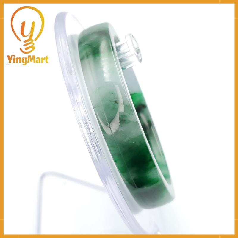 YingCollection 53mm PNJ258397 Certified Natural Color Green White To Dark Green, Grey White Jadeite Jade Bangle Bracelet, Real Gemstone