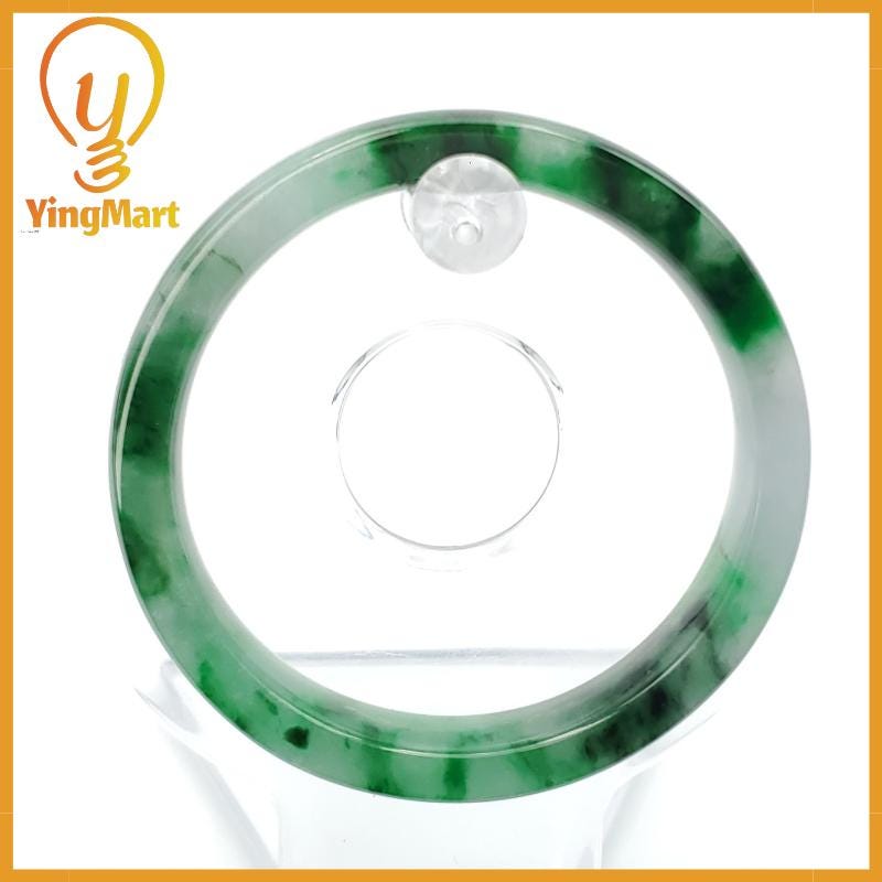 YingCollection 53mm PNJ258397 Certified Natural Color Green White To Dark Green, Grey White Jadeite Jade Bangle Bracelet, Real Gemstone