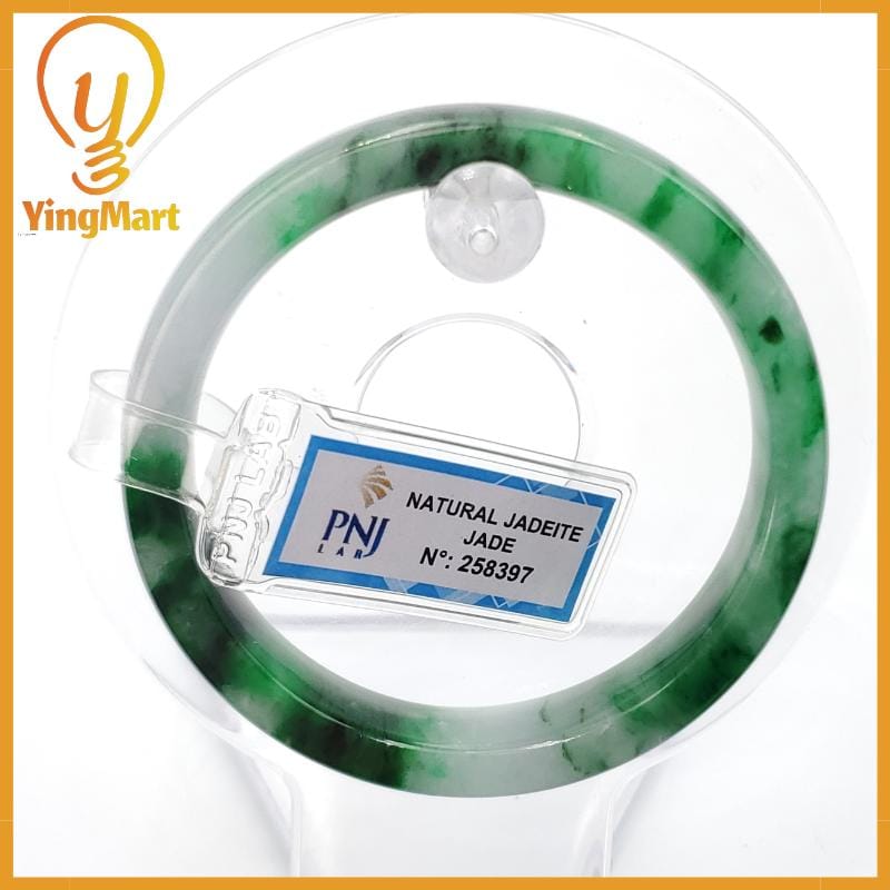 YingCollection 53mm PNJ258397 Certified Natural Color Green White To Dark Green, Grey White Jadeite Jade Bangle Bracelet, Real Gemstone