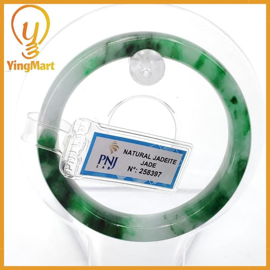 YingCollection 53mm PNJ258397 Certified Natural Color Green White To Dark Green, Grey White Jadeite Jade Bangle Bracelet, Real Gemstone