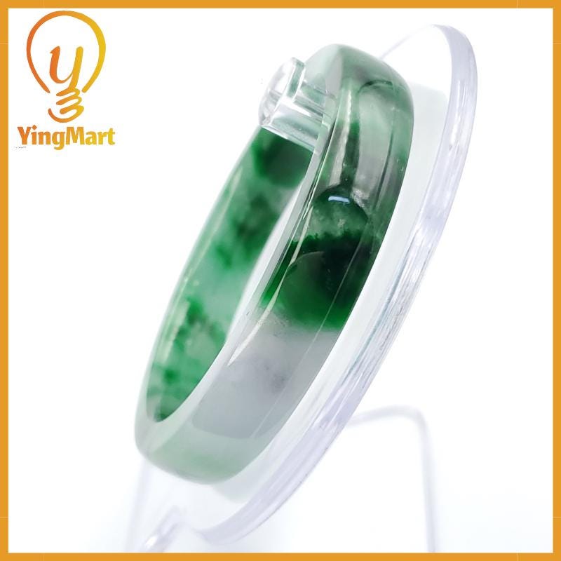 YingCollection 53mm PNJ258397 Certified Natural Color Green White To Dark Green, Grey White Jadeite Jade Bangle Bracelet, Real Gemstone