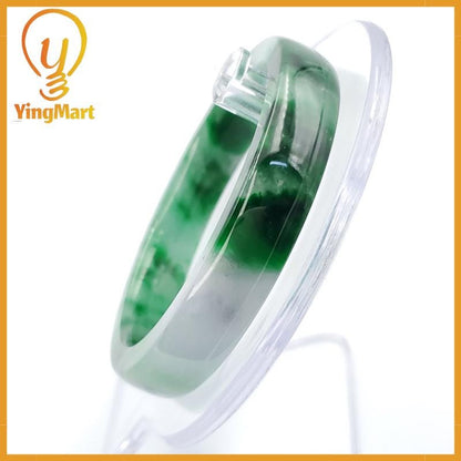 YingCollection 53mm PNJ258397 Certified Natural Color Green White To Dark Green, Grey White Jadeite Jade Bangle Bracelet, Real Gemstone